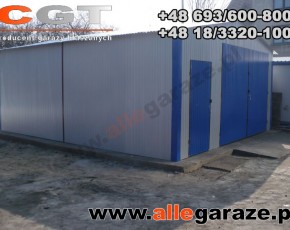 Garaż blaszany 7x6 dwuspadowy szary RAL 9006 brama dwuskrzydłowa