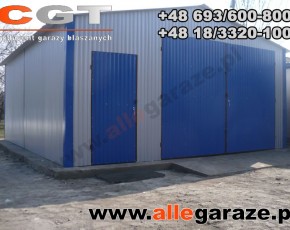 Garaż blaszany 7x6 dwuspadowy szary RAL 9006 brama dwuskrzydłowa