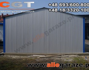 Garaż blaszany 7x6 dwuspadowy szary RAL 9006 brama dwuskrzydłowa