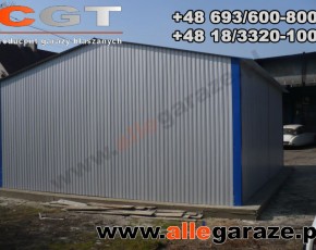 Garaż blaszany 7x6 dwuspadowy szary RAL 9006 brama dwuskrzydłowa