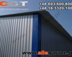 Garaż blaszany 7x6 dwuspadowy szary RAL 9006 brama dwuskrzydłowa