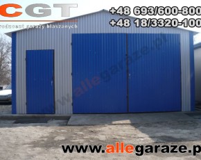 Garaż blaszany 7x6 dwuspadowy szary RAL 9006 brama dwuskrzydłowa
