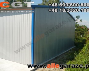 Garaż blaszany 7x6 dwuspadowy szary RAL 9006 brama dwuskrzydłowa