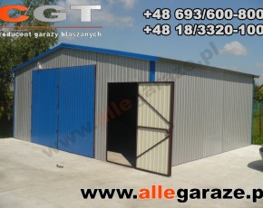 Garaż blaszany 7x6 dwuspadowy szary RAL 9006 brama dwuskrzydłowa