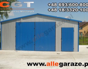 Garaż blaszany 7x6 dwuspadowy szary RAL 9006 brama dwuskrzydłowa