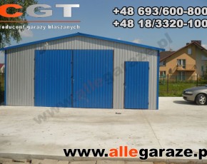 Garaż blaszany 7x6 dwuspadowy szary RAL 9006 brama dwuskrzydłowa