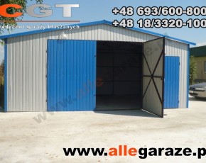 Garaż blaszany 7x6 dwuspadowy szary RAL 9006 brama dwuskrzydłowa