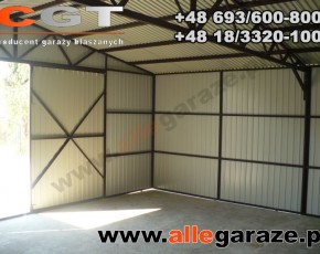 Garaż blaszany 7x6 dwuspadowy szary RAL 9006 brama dwuskrzydłowa