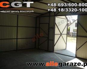 Garaż blaszany 7x6 dwuspadowy szary RAL 9006 brama dwuskrzydłowa