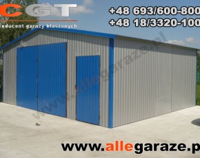 Garaż blaszany 7x6 dwuspadowy szary RAL 9006 brama dwuskrzydłowa