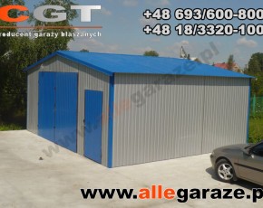 Garaż blaszany 7x6 dwuspadowy szary RAL 9006 brama dwuskrzydłowa