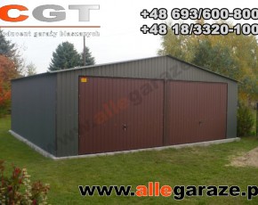 Garaż blaszany 7x6 dwuspadowy szary RAL 9006 brama uchylna