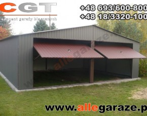 Garaż blaszany 7x6 dwuspadowy szary RAL 9006 brama uchylna