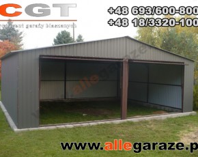 Garaż blaszany 7x6 dwuspadowy szary RAL 9006 brama uchylna