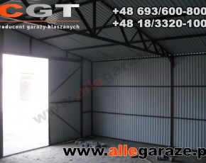 Garaż blaszany 7x6 dwuspadowy brązowy RAL 8014 brama dwuskrzydłowa