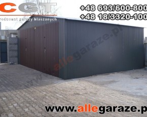 Garaż blaszany 7x6 dwuspadowy brązowy RAL 8014 brama dwuskrzydłowa