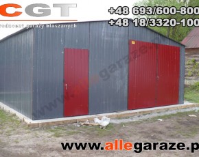 Garaż blaszany 7x6 dwuspadowy szary RAL 9006 brama uchylna