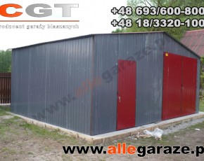Garaż blaszany 7x6 dwuspadowy szary RAL 9006 brama uchylna