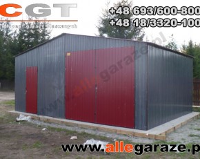 Garaż blaszany 7x6 dwuspadowy szary RAL 9006 brama uchylna