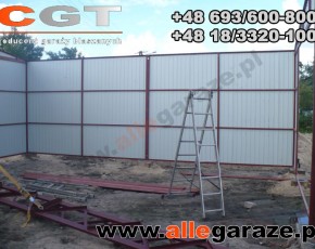 Garaż blaszany 8x6 dwuspadowy piaskowy RAL1002 brama uchylna