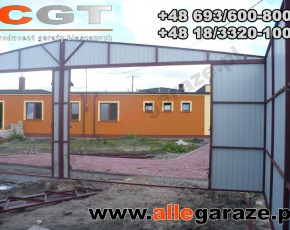 Garaż blaszany 8x6 dwuspadowy piaskowy RAL1002 brama uchylna