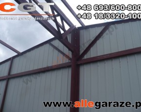 Garaż blaszany 8x6 dwuspadowy piaskowy RAL1002 brama uchylna