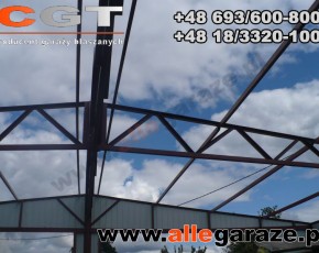 Garaż blaszany 8x6 dwuspadowy piaskowy RAL1002 brama uchylna