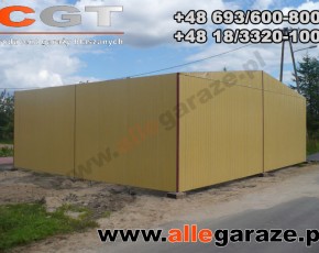 Garaż blaszany 8x6 dwuspadowy piaskowy RAL1002 brama uchylna