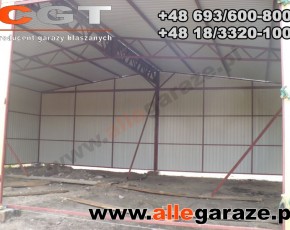 Garaż blaszany 8x6 dwuspadowy piaskowy RAL1002 brama uchylna