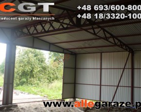 Garaż blaszany 8x6 dwuspadowy piaskowy RAL1002 brama uchylna
