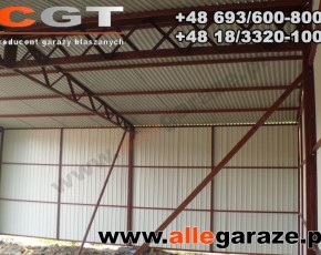 Garaż blaszany 8x6 dwuspadowy piaskowy RAL1002 brama uchylna