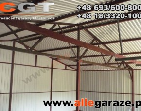 Garaż blaszany 8x6 dwuspadowy piaskowy RAL1002 brama uchylna