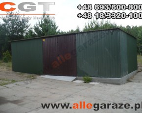 Garaż blaszany 8x6 zielony RAL6005 brama dwuskrzydłowa 