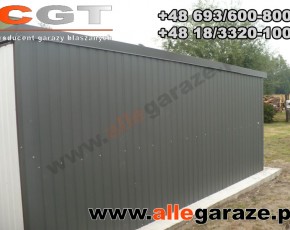 Garaż blaszany 9x5 spad na tył grafit RAL 7024 brama uchylna