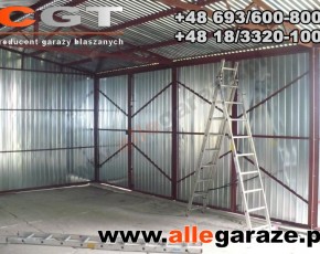 Hala garażowa 12x6 spad na tył ocynkowana brama dwuskrzydłowa