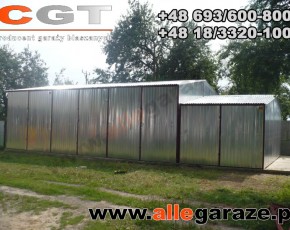 Hala garażowa 12x6 spad na tył ocynkowana brama dwuskrzydłowa