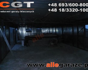 Hala garażowa 16x6 spad na tył ocynkowana brama dwuskrzydłowa