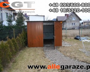 Garaż blaszany 2,5x4 złoty dąb spad na tył brama dwuskrzydłowa