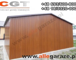 Garaż blaszany 6x5 dwuspadowy złoty dąb brama dwuskrzydłowa