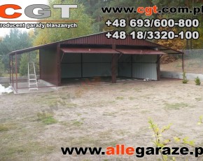 Garaż blaszany 6x5 RAL 8017 brązowy z zadaszeniem 